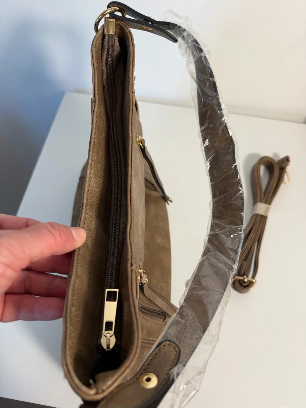 Brown Taupe Shoulder Bag Faux Leather Versatile Women's Handbag hobo medium